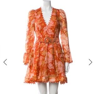 Zimmermann Orange Floral Long Sleeve Mini Dress